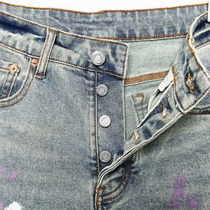 กางเกงยีนส์ขาสั้นสำหรับผู้ชาย, กางเกงยีนส์ซักสีฟ้าแบบไม่สม่ำเสมอ - Product Image 5