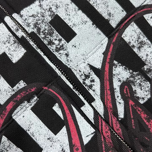 Fabricant d'impression de luxe personnalisée graphique délavé à l'acide veste surdimensionnée fermeture éclair 100% coton Vintage hommes à capuche - Product Image 4