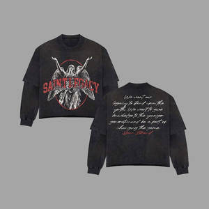 Custom for Men Round Neck <b>Tee</b> Over Sized Boxy 100% Heavy Cotton 250 GSM Acid Wash Layer Waffle Double Layer <b>Long</b> Sleeve T-<b>Shirt</b> - Product Image 5