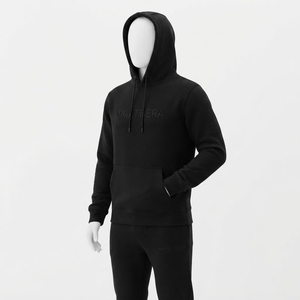 Mens <b>Black</b> Winter Hoodie Tracksuit <b>Sets</b> 100% Cotton Minimal Tone Tone Pullover Sweatshirt Jogger Pants Casual Sportswear <b>Gym</b> - Product Image 2