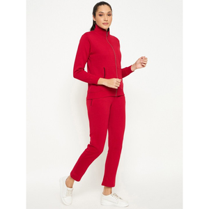 OEM al por mayor Unisex rojo 100% algodón ecológico invierno chándal personalizado con cremallera pantalones de chándal de gran tamaño Sudadera con capucha conjunto de talla grande sólido - Product Image 3