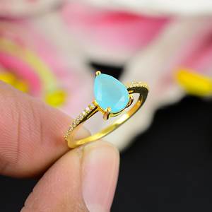 สินค้ามาใหม่แหวนพลอยลาริมาร์ธรรมชาติแหวนเครื่องประดับชุบทองสไตล์วินเทจเครื่องประดับ925คุณภาพสูงเครื่องประดับรูปลูกแพร์เงินสเตอร์ลิง - Product Image 4