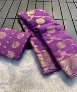 Chiffon Saree with <b>Brooches</b> and Stitched Blouse for Elegant Party Wear <b>Women</b> - Product Image 6