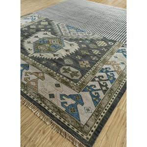 Alfombra de Lana Anudada a Mano Savana, Gris y Negra, con Patrón Geométrico y Abstracto para el Hogar, Pasillo y Sala de Estar, Modelo AKWL-1151 - Product Image 2