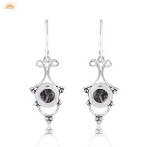 Boucles d'oreilles pendantes de forme ronde en agate de mousse véritable Boucles d'oreilles Boho faites à la main Cadeau pour femme - Product Image 4