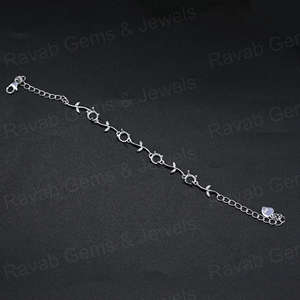 Pulsera de Plata de Ley 925 Sólida Hecha a Mano con Diseño de Hoja y Cadena de 6mm de 4 Puntas, Bañada en Oro de 14k con Circonitas, 7.5 Pulgadas, Joyería - Product Image 3
