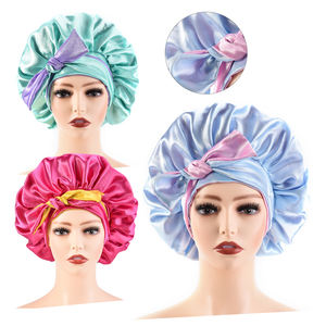 Cuffie per dormire di lusso con cofano setoso regolabile a doppio strato in tinta unita cuffie per capelli firmate in vero raso per le donne - Product Image 6