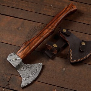 Hacha de Supervivencia para Campamento al Aire Libre, Hecha a Mano, de Acero de Damasco, con Mango de Madera de Palisandro y Funda, Grado Industrial - Product Image 3