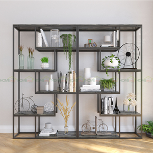 Étagère en métal élégante en forme de L avec bois de caoutchouc pour la décoration du salon - KTB68034 - Product Image 2