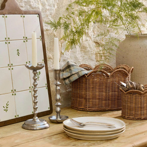 Decorative Scalloped Edge Rattan <b>Basket</b> with Lid Handmade Woven Wicker Organizer for Kitchen <b>Cutlery</b> - Product Image 3