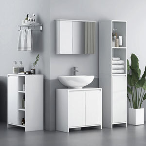 HOMCOM-Mueble de baño con 3 estantes abiertos, armario de una puerta con estante ajustable, 53x30x80cm, color blanco - Product Image 2