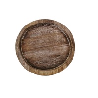 Assiette de service en bois brun foncé écologique, taille/couleur/logo personnalisables, style moderne classique pour mariage, restaurant, hôtel