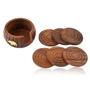 Handmade Designer Wood <b>Coasters</b> <b>Set</b> Round Pattern Pad Stylish Unique Home Decor Serving Table Drink Gift Pack of 6 on Sale - Product Image 3