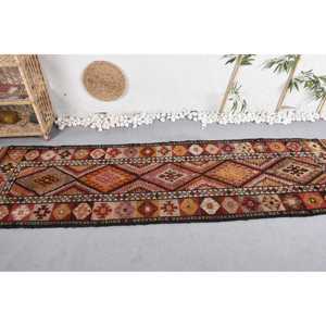 2.6x9.1 ft Herki Turkish Rug, <b>Red</b> Polka dot Vintage Rug <b>Wool</b> - Product Image 3