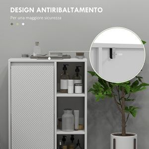 HOMCOM-Mueble de baño con 3 estantes abiertos, armario de una puerta con estante ajustable, 53x30x80cm, color blanco - Product Image 6
