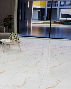 Offre Spéciale 60x60 Porcelanto Carrelage en porcelaine brillante (vitrifié) pour sol et mur Carrelages en porcelaine marbre standard blanc veine dorée - Product Image 1