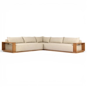 Juego de Sofás Seccionales de Madera de Teca Moderna de Lujo de 120 Pulgadas para Exteriores, Tela de Olefina Impermeable para Todo Clima, Sofá Grande en Forma de L para Patio - Product Image 3