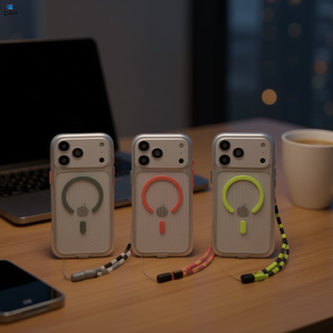 Funda Oficial para IP 15 PRO con Anillo Magnético, Correa de TPU+PC, Grabado en Relieve, Cordón y Textura Acanalada Luminosa - Product Image 2