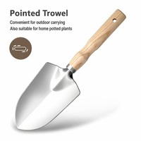 Ensemble de 5 outils de jardinage en acier inoxydable avec manche en bois : pelle, fourche à racines, râteau pour le jardinage domestique