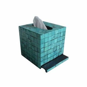 Customized Modern Luxury Design Wood Box Mother Pearl Inlay Tissue Paper Green MOP Shell Premium <b>Table</b> Decoration for Home <b>Car</b> - Product Image 4