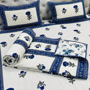100% Cotton Bed Sheet quilt With 2 <b>Pillow</b> <b>Set</b> Floral Indian Hand Block Printed Bed Sheets Flat Sheet Indian bedding <b>set</b> luxury - Product Image 1