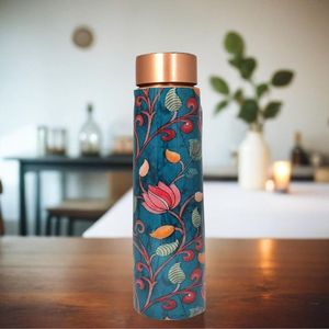 Elegante botella de agua de cobre con estampado floral ideal para Mujeres Hombres regalo hogar cocina viaje fitness y uso de bienestar - Product Image 2