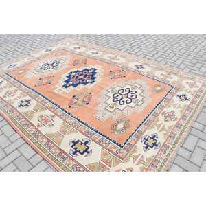 Tapis turc vintage 7,3x10,4 pi (223x318 cm), tapis en laine à bordure orange - Product Image 4