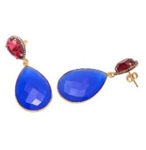 Pendientes de plata de ley 925 con gema de Rubí, pendientes en forma de pera de cuarzo azul, calcedonia y CZ - Product Image 1