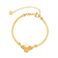 Bracelet en acier titane plaqué or véritable 18 carats, trèfle à quatre feuilles porte-bonheur, pour femme, avec tube incurvé et cœur entrelacé, résistant au ternissement
