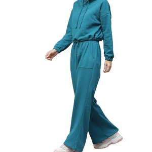 Ensemble de sport de plein air respirant 100% coton pour femmes haut et pantalon à capuche confortable-2 ensembles de motifs solides 2026 - Product Image 3