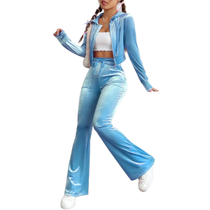 ขายส่งผู้ผลิตที่กําหนดเองกํามะหยี่คุณภาพดี 2 ชิ้นชุดออกแบบที่กําหนดเองเชือกรูดกํามะหยี่ 2 ชิ้นชุดเสื้อผ้าผู้หญิง - Product Image 1