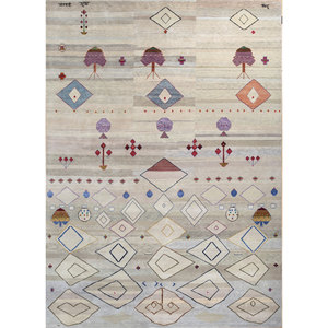 Alfombra Anudada a Mano Freedom Manchaha Ivory de Lana y Seda, Diseño Geométrico, Grosor de 10 mm, para Hogar y Pasillo, Modelo Lub-54 - Product Image 1