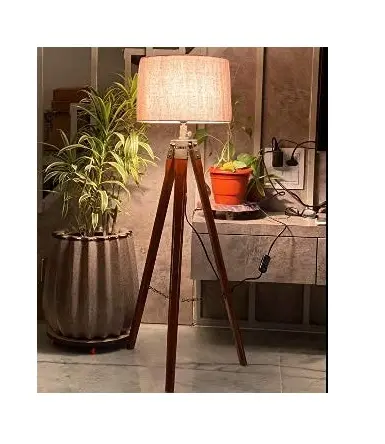 Wooden Italian Crafter Decorative Antique Tripod Standing Floor Lamp for Living Room