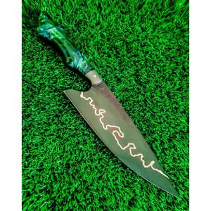 Couteau de chef en cuivre damas fait à la main, manche en bois, couteau de cuisine avec étui en cuir - Product Image 2