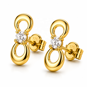 JJBRAVO Pendientes de Oro Sólido de 14k 585 con Doble Círculo Abierto y Circonitas para Mujer, Joyería Fina Contemporánea y Elegante, Venta al por Mayor OEM ODM - Product Image 3