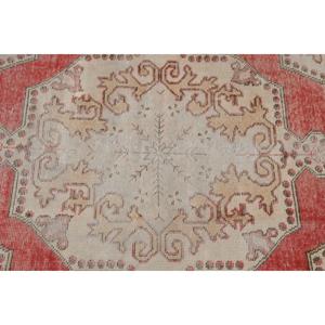 Tapis turc vintage, tapis de 3,3 x 7 pieds, tapis oriental rouge et blanc - Product Image 5