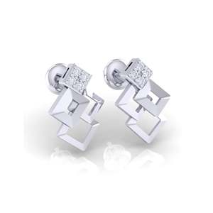 Boucles d'oreilles carrées en or certifié avec diamants véritables 0,07 ct de poids total des pierres, 8 pierres, pureté de l'or 14Kt/18Kt - Product Image 6
