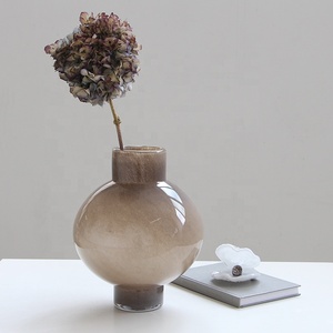 <span class=keywords><strong>Vase</strong></span> en <span class=keywords><strong>verre</strong></span> fumé taupe artisanal soufflé à la bouche Bixuan, bord festonné cannelé, décoration moderne pour la maison, centre de table, porte-fleurs, vases - Product Image 3