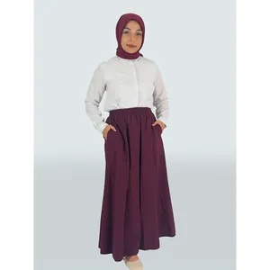 Comfortable Floral Woven Silk and Cotton Poplin Hijab <b>Skirt</b> with <b>Elastic</b> Waistline Digital and Embroidered Print Short Length - Product Image 1