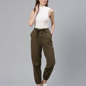 Pantalon pour femme en coton/polyester avec logo personnalisé écologique, respirant, plat, fitness, décontracté, taille haute, coupe droite et ample, été - Product Image 3