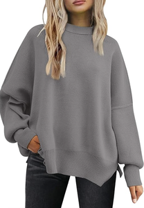 FALL TRENDY CHRISTMAS SWEATER <b>OVERSIZED</b> BATWING <b>WOMEN</b> CREWNECK SIDE SLIT KNIT PULLOVER TOPS LOOSE CASUAL KNIT FASHION - Product Image 4