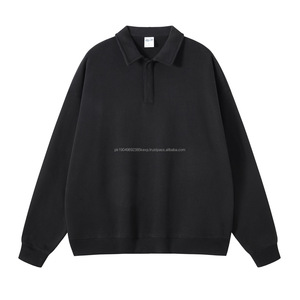 Sweat-shirts personnalisés de haute qualité à manches longues, col polo délavé, sweat-shirt pour homme en molleton français, sweat-shirts polo vintage pour homme - Product Image 1