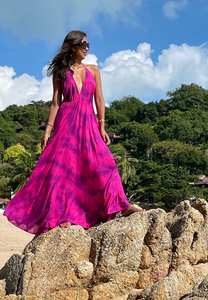 Tie Dye verano Boho Hippie largo sin espalda Maxi vestido suelto ajuste cuello en V Tie Dye Maxi para mujer producto hecho a mano - Product Image 5