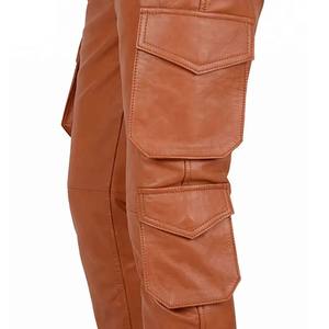 Venta caliente de los pantalones de cuero de los hombres de cintura alta ligero liso teñido recto de buena calidad bajo MOQ cuero genuino hecho Pakistán - Product Image 1