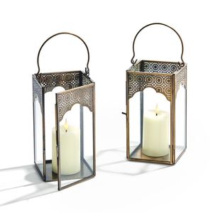 Gran FAROL DE METAL marroquí hecho a mano con acabado rústico envejecido para una iluminación de inspiración vintage en espacios de estilo Boho - Product Image 6