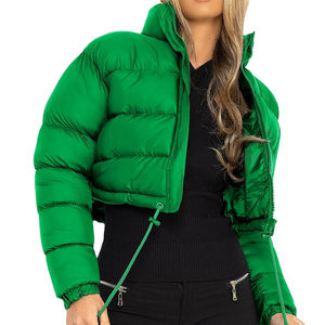 Vente en gros de col rabattu, veste pour femme logo personnalisé coupe-vent court à manches longues pour femmes coupe-vent surdimensionné zippé matelassé - Product Image 3