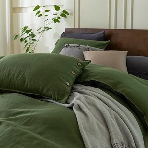 Reine taille 100% coton housse de couette ensemble vente chaude 3 pièces toutes saisons noix de coco bouton fermeture doux respirant solide mariage lavé - Product Image 4