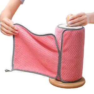 Strong Water Absorption Easy Cleaning Washable OEM Towel Household Kitchen Dishes Cloth Restaurants Pink Color Scouring Pad