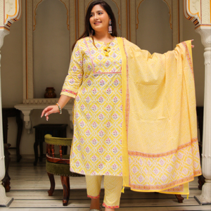 Elegante Floral Algodón Impreso Anarkali Kurta Conjunto Elegante Casual Lehriya Palazzo Dupatta Transpirable Ecológico Verano Festivo - Product Image 1