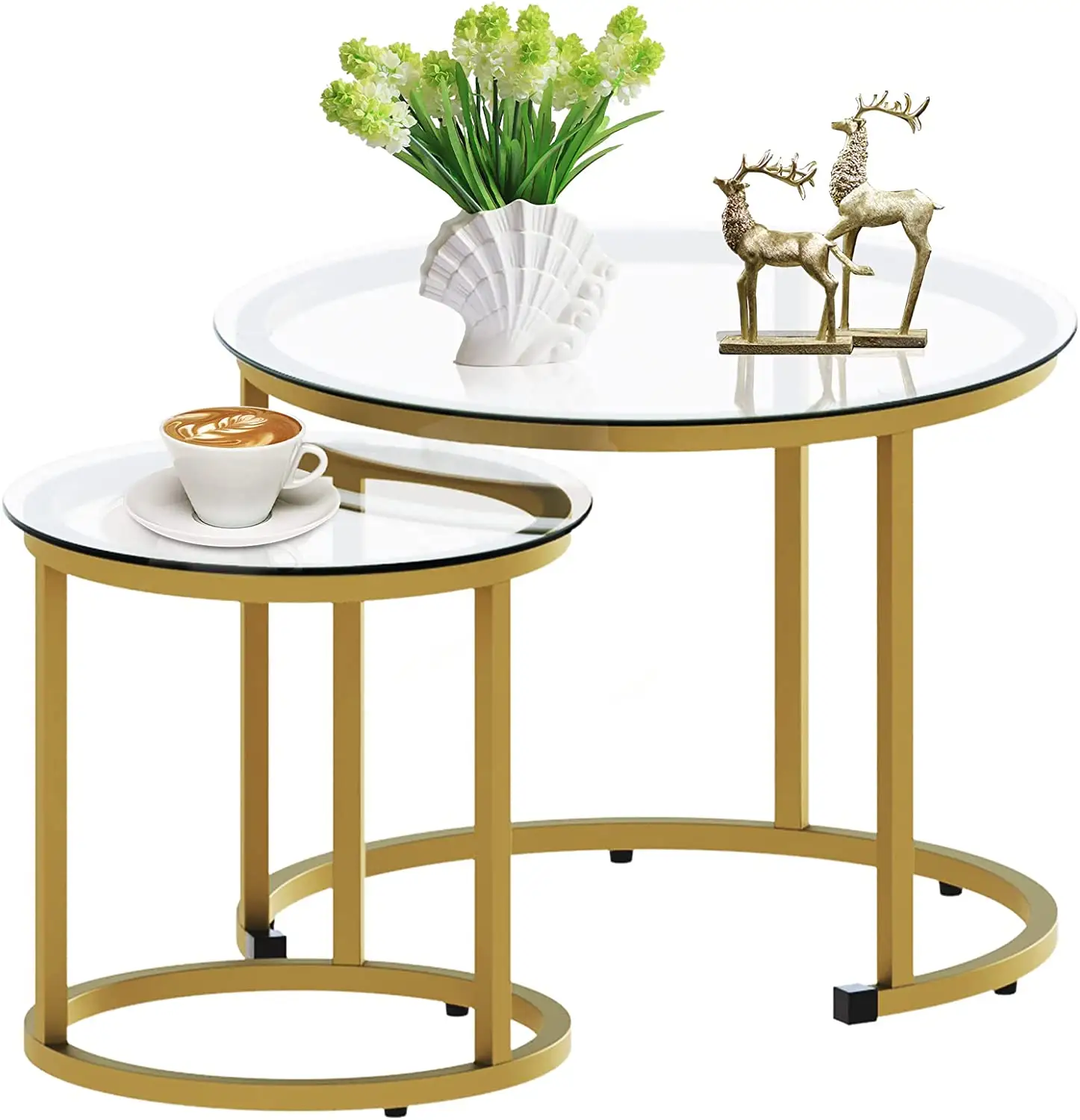 New Design Luxury Coffee Table Set of 2 Modern Furniture Round Decorative Side Table Metal Stainless Steel Dining Table